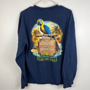 Jimmy Buffett Margaritaville Long Sleeve Tshirt Blue  Sz L No Working Drinking